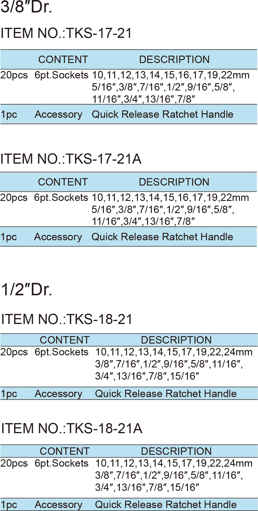 21PCS.3/8″&1/2″ Dr. Socket Wrench Set(圖1)