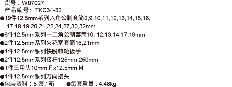 32件(H型)12.5mm系列公制套筒組套(圖1)